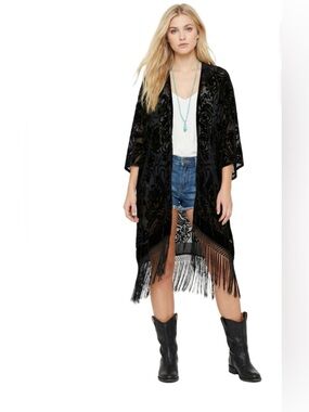 Pat Dahnke Velvet Burnout Fringe Wrap Black